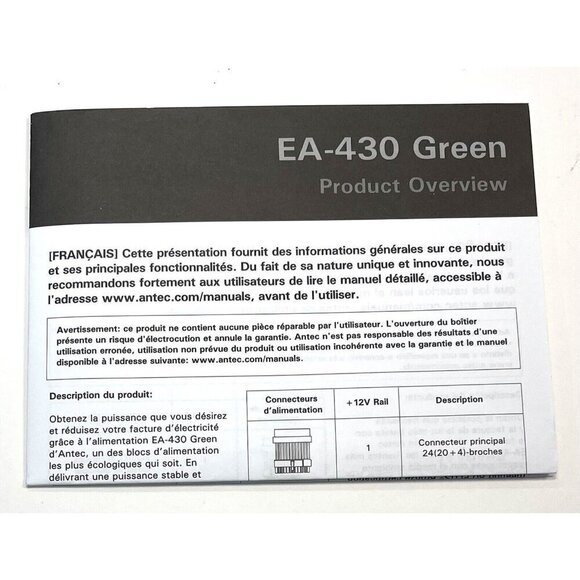ANTEC 25 EA-430 Green Power Supply User's PRODUCT OVERVIEW MANUAL Booklet ONLY - Picture 2 of 2